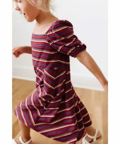 Lia + Lou Retro Stripe Ribbed Puff Sleeve Dress Dresses