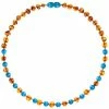 Powell's Owl Amber Gemstone Cognac + Turquoise Necklace