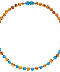 Powell's Owl Amber Gemstone Cognac + Turquoise Necklace