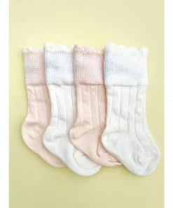 Olivia J Footwear White Ribbed Knee High Scalloped Socks