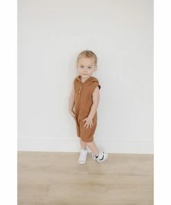 Mebie Baby Overalls + Rompers Honey Waffle Hooded Short Romper