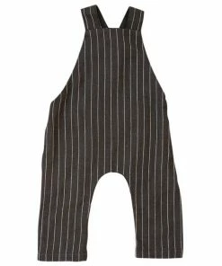 Mebie Baby Charcoal Stripe Linen Cotton Overalls Overalls + Rompers