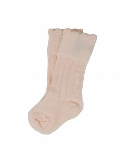 Olivia J Blush Pink Ribbed Knee High Scalloped Socks Footwear
