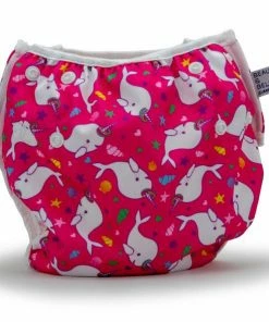 Beau + Belle Littles Hot Pink Narwhals Reusable Swim Diaper