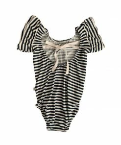 Joss + J Leotards Navy Stripes Bamboo Flutter Sleeve Leotard