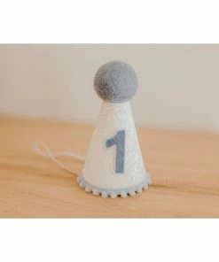 Cutest Little Party # 1 White Glitter + Baby Blue Pom Trim + Pool Felt Party Hat Party Hats