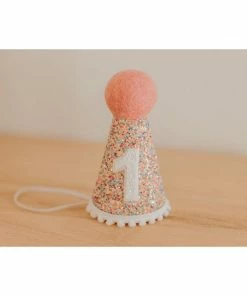 Cutest Little Party # 1 Mosaic Glitter + White Pom Trim/hot Pink + White Glitter Party Hat
