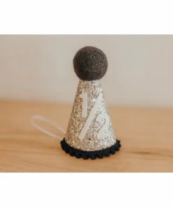 Cutest Little Party Party Time # 1/2 Silver Glitter + Navy Pom Trim + White Glitter Party Hat