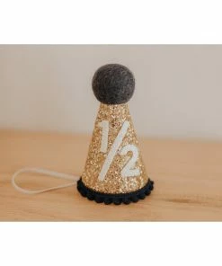 Cutest Little Party Party Time # 1/2 Gold Glitter + Navy Pom Trim + White Glitter Party Hat
