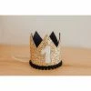 Cutest Little Party # 1 Gold Glitter + Navy Pom Trim + White Glitter Crown
