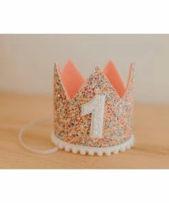 Cutest Little Party Crowns # 1 Mosaic Glitter + White Pom Trim/hot Pink + White Glitter Crown