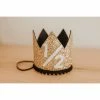 Cutest Little Party Party Time # 1/2 Gold Glitter + Black Pom Trim + White Glitter Crown