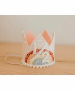 Cutest Little Party Party Time # 1/2 Baby Pink Glitter + Pastel Rainbow + White Glitter Crown