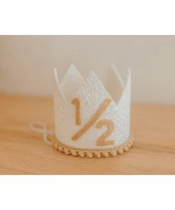 Cutest Little Party Party Time # 1/2 White Glitter + Toast Pom Trim/white Lining + Toast Felt Crown