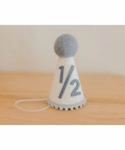 Cutest Little Party # 1/2 White Glitter + Baby Blue Pom Trim + Pool Felt Party Hat