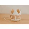 Cutest Little Party | One | White Glitter + Toast Pom Trim/white Lining + Rose Gold/toast Felt Crown Party Time