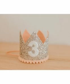 Cutest Little Party # 3 Silver Glitter + Blush Pom Trim + White Glitter Crown Party Time
