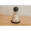 Cutest Little Party # 3 Gold Glitter + Navy Pom Trim + White Glitter Party Hat