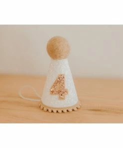 Cutest Little Party # 4 White Glitter + Toast Pom Trim/white Lining + Rose Gold/toast Felt Party Hat
