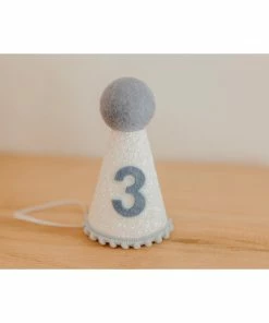 Cutest Little Party # 3 White Glitter + Baby Blue Pom Trim + Pool Felt Party Hat