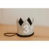 Cutest Little Party # 3 Silver Glitter + Black Pom Trim + White Glitter Crown Party Time