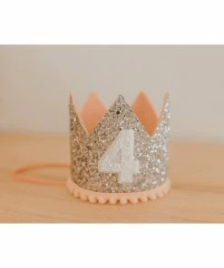 Cutest Little Party # 4 Silver Glitter + Blush Pom Trim + White Glitter Crown