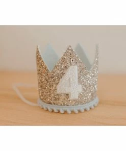 Cutest Little Party # 4 Silver Glitter + Baby Blue Pom Trim + White Glitter Crown Party Time