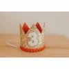 Cutest Little Party # 3 Gold Glitter + Red Pom Trim + White Glitter Crown Party Time