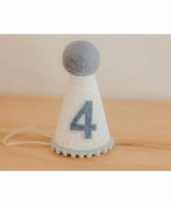 Cutest Little Party # 4 White Glitter + Baby Blue Pom Trim + Pool Felt Party Hat
