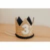 Cutest Little Party # 3 Gold Glitter + Navy Pom Trim + White Glitter Crown