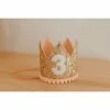 Cutest Little Party Party Time # 3 Gold Glitter + Blush Pom Trim + White Glitter Crown