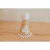 Cutest Little Party # 4 Gold Glitter + White Pom Trim + White Glitter Party Hat Party Time