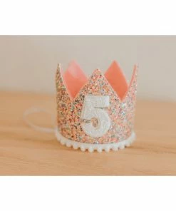 Cutest Little Party Party Time # 5 Mosaic Glitter + White Pom Trim/hot Pink + White Glitter Crown