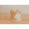 Cutest Little Party # 4 Gold Glitter + Blush Pom Trim + White Glitter Crown Party Time