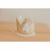 Cutest Little Party # 4 Gold Glitter + White Pom Trim + White Glitter Crown Party Time