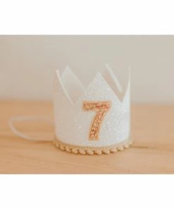 Cutest Little Party # 7 White Glitter + Toast Pom Trim/white Lining + Rose Gold/toast Felt Crown Party Time