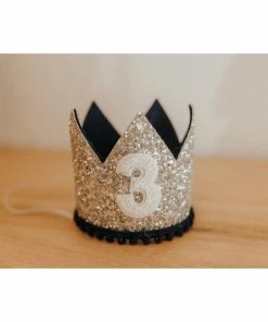 Cutest Little Party # 3 Silver Glitter + Navy Pom Trim + White Glitter Crown Party Time