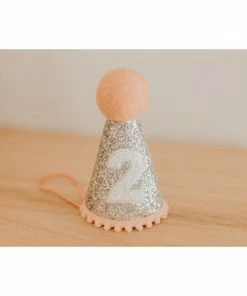 Cutest Little Party Party Time # 2 Silver Glitter + Blush Pom Trim + White Glitter Party Hat