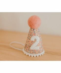 Cutest Little Party # 2 Mosaic Glitter + White Pom Trim/hot Pink + White Glitter Party Hat