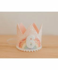 Cutest Little Party # 6 Baby Pink Glitter + Pastel Rainbow + White Glitter Crown Party Time