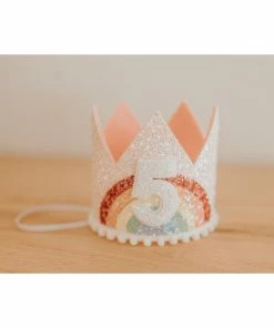 Cutest Little Party # 5 Baby Pink Glitter + Pastel Rainbow + White Glitter Crown