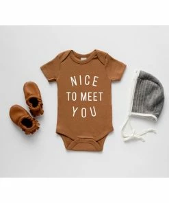 Gladfolk Bodysuits Nice To Meet You Organic Camel Onesie