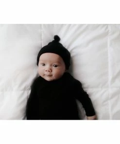 Three Little Tots Black Ribbed Knotted Beanie