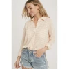 J+j Peach Stripe Burnout Button Up Knit Shirt