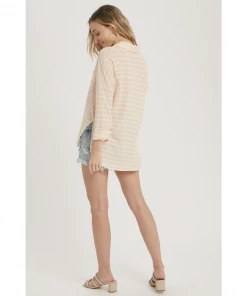 J+j Peach Stripe Burnout Button Up Knit Shirt