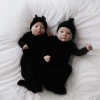 Three Little Tots Preemie + Newborn Black Ribbed Knotted Gown