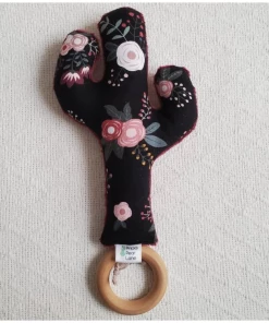 Prickly Pear Lane Black + Pink Floral Cactus Rattle Toys