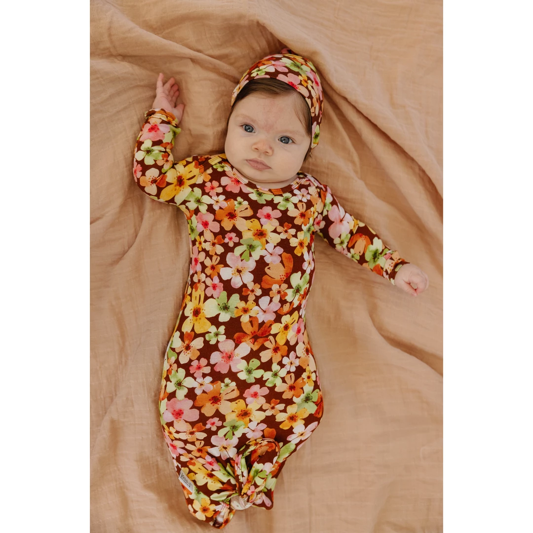 Liberty Floral Bamboo Knotted Gown - Arrows & Bow X Joss + J Preemie + Newborn 3 Liberty Floral Bamboo Knotted Gown - Arrows & Bow X Joss + J Preemie + Newborn