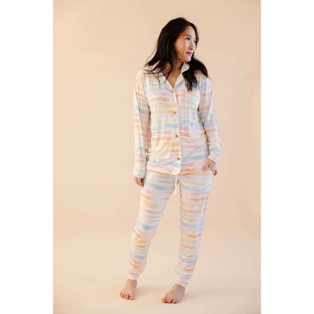 Sunset Stripes Bamboo Women's Luxe Lounge Set - Arrows & Bow X Joss + J 3 Sunset Stripes Bamboo Women's Luxe Lounge Set - Arrows & Bow X Joss + J