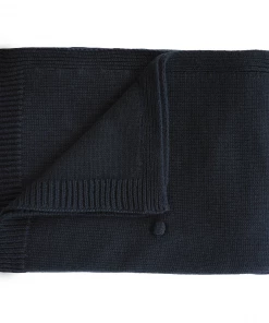 Mushie Swaddles + Blankets Dark Navy Knitted Textured Dots Blanket